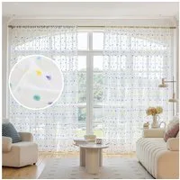 Sunicol Gardine Weiß Transparenter Vorhang mit Pompom, Boho Gardinen (1 St), für Wohnzimmer Schlafzimmer Kinderzimmer