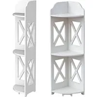 JEOBEST Eckschrank Badschrank, Ecke Standregal mit 3 Ebenen, Schmales Badregal Einfache Montage, PVC 18 x 18 x 79 cm, weiß