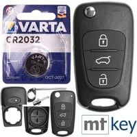 mt-key Auto Klapp Schlüssel Ersatz Gehäuse 3 Tasten + Rohling + VARTA CR2032 Knopfzelle, CR2032 (3 V), für KIA RIO III CEED I SPORTAGE III SOUL I Funk Fernbedienung
