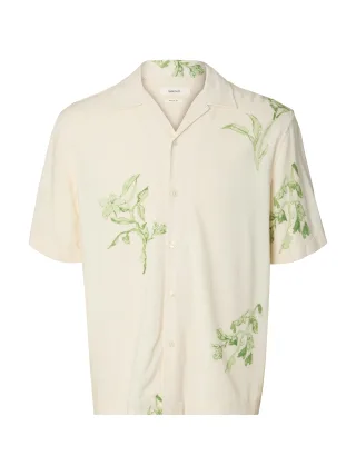 SELECTED MEN - SLHREGTERRY AOP SS SHIRT Egret - Gr. - XXL