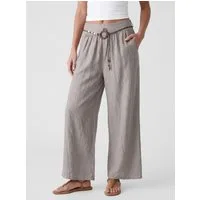 PEKIVESSA Leinenhose Wide-Leg Schlupfhose mit weitem Bein und Gürtel