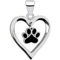 Goldene Hufeisen Kettenanhänger Silber Herz mit Pfote Anhänger 925 Sterling Tierpfote Echtschmuck, 925 Sterling Silber mit Emaille, Echtschmuck für Damen