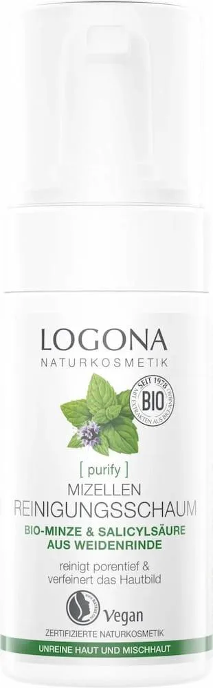 Logona Purify Mizellen Reinigungsschaum | 100 ml | mit Bio-Minze & Salicylsäure | vegan
