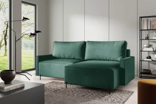 Ecksofa Schlafsofa Sofa BRAGA in Stoff Now or Never Grün Ottomane Rechts