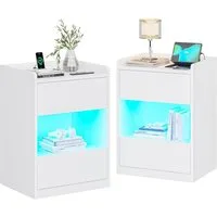 MSMASK Nachttisch mit LED-Beleuchtung und Ladestation, 40x35x60cm (2-St), Nachtschrank mit viel Stauraum