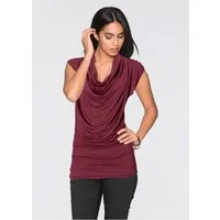 bonprix T-Shirt figurbetonte Passform, mit Wasserfallkragen und Raffungen