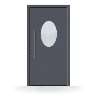 Haustür Aluminium, Anthrazitgrau RAL 7016, 90x170 cm, ovaler Glaseinsatz, Schüco-Profil, Modell Kaiserslautern, individuell konfigurieren
