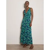 Apricot Maxikleid Druckkleid mit Blattmuster