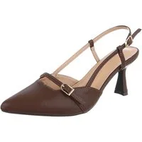 Ital-Design Damen Slingback-Pumps mit spitzer Spitze und Absatz Schnürpumps (91742460) Pfennig-/Stilettoabsatz Pumps in Braun