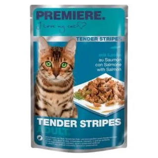 PREMIERE Tender Stripes Nassfutter Katze Adult Lachs 56x85 g