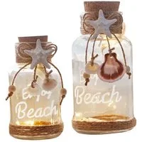 Dekoleidenschaft LED Windlicht "Beach", Windlicht-Glas mit Leuchtdraht, 12 & 16 cm hoch, LED-Glas, 2 Stück im Set maritime Leuchtdeko, Laterne batterie-betrieben