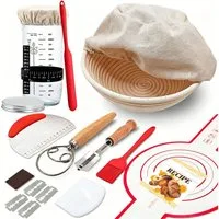 SURFOU Gärkorb 10-tlg Sauerteig Starter Set, Sauerteig Zubehör mit Gärkörbchen Rund, (Sauerteig Starter Set Komplett Set zum Brotbacken mit Rattan Gärkorb, Starterglas, Brotmesser und Zubehör für Anfänger und erfahrene Hobbybäcker 1-tlg)