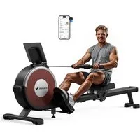 MERACH Rudergerät klappbar, smarter Magnetwiderstand bis 35KG Spitzenkraft (Rudergeräte mit 16 Stufen Einstellbar Widerstand, Doppel-Slide-Rails, Bluetooth Exklusiver App, Verstellbarer Tablethalterung, LCD-Display), ideal für Cardio-Training, Heimfi