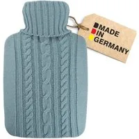 Hugo Frosch Wärmflasche 1,8l Klassik mit Strickbezug, Made in Germany - pastell-blau