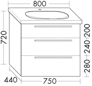 Burgbad Waschtischunterschrank Euro 720x750x440 Eiche Dekor Cashmere, WWII075F3865 WWII075F3865