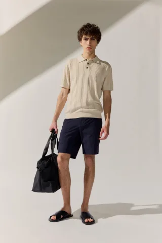 BASEFIELD - Polo Strick Shirt 1/2 Arm natural linen - Gr. - XL