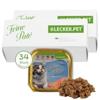 Lyra Pet Lecker.Pet Mia's Feine Paté Reich an Lachs Katzenfutter Nassfutter Vollnahrung 17x3,88 kg