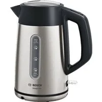 BOSCH Wasserkocher DesignLine TWK4P440, Ausgießen ohne Spritzer, Tassenanzeige, 1,7 l, 2400 W, Wasserstandsanzeige, Überhitzungsschutz, Edelstahl/schwarz