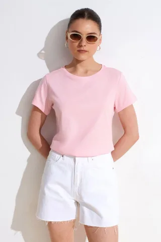 Damen T-Shirt mit Rundhalsausschnitt und kurzen Ärmeln