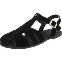 Ital-Design Damen Sandale mit Fersenriemen und Dornschließe Riemchensandalette (91971042) Blockabsatz Riemchensandalen in Schwarz