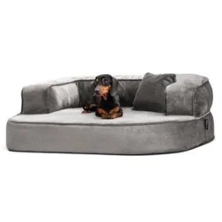 Tierlando SHARLEEN VISCO PLUS - Orthopädisches Hundesofa mit kuscheligem Teddystoff grau/ grau 1,2 m, 40 cm, 90 cm