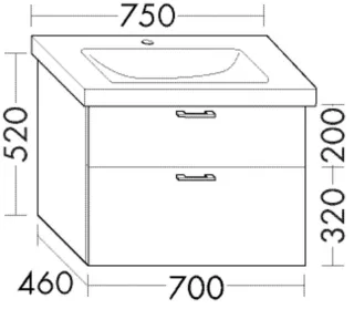 Burgbad Waschtischunterschrank zu Keramik Sys30 PG1 Aqua 520x700x460 Nussbaum Dekor Samt, WXNV070F2 WXNV070F2812