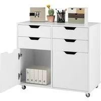 COSTWAY Rollcontainer, mit 4 Schubladen, 2 Türen, Büroschrank mit Rollen