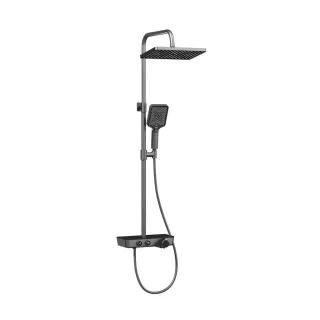 Emke Überkopfbrauseset, Anthrazit, Metall, L-Form, 30.3x114.2x46 cm, Badezimmer, Baden & Duschen, Duscharmaturen