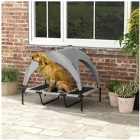 PawHut Tierbett Erhöhtes Hundebett mit Baldachin, Outdoor Hundeliege mit Dach, Oxfordstoff, Netzstoff, 106 x 76 x 94 cm