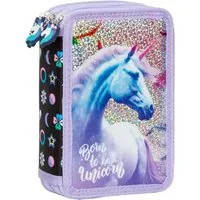 DERFORM Federtasche Einhorn 3 Fach Federtasche gefüllt Federmäppchen Federmappe Unicorn, (43-tlg)