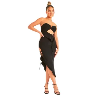 Missy Empire - Midirock für Damen, Zum Schnüren (Schwarz)