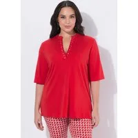 Ulla Popken T-Shirt T-Shirt Ziersteine Stehkragen Halbarm Pima Cotton