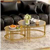STILVORA Couchtisch Wohnzimmertisch für couch Beistelltisch mit abnehmbarer Tischplatte (Sofatisch mit Rutschfeste Saugnäpfe, Hochtransparente Glasplatte, Hitzebeständig bis 400 °C, Belastbar bis 50 kg, Ø80×H45 & Ø60×H35), Verdickte Metalltischbeine 