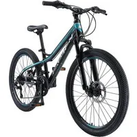 Bikestar Mountainbike 24 Zoll Aluminium Kinderfahrrad, 8 - 13 Jahre, Mädchen, Jungen, 21 Gang Shimano Tourney RD-TY300 Schaltwerk, Kettenschaltung, Scheibenbremsen, Rahmen 33 cm, Hardtail