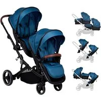 BabyGo Zwillings-Kombikinderwagen Twinner Set, Grey melange, (Set), inkl. 2 Regenhauben, Wickeltasche