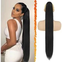 LuxusKollektion Kunsthaar-Extension Schwarze Pferdeschwanz Verlängerung Lang Glatt Synthetik 86CM Haarclip