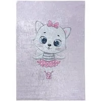 Mazovia Kinderteppich Kinderteppich Kinderzimmerteppich Katze, 80 x 150 cm, Kurflor, Waschbar in Waschmaschine, Höhe 5 mm, Rutschfest