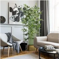 Kunstpflanze 180 cm, im Kiefernholztopf Bambus, HOMCOM, Höhe 180 cm, für Indoor, Outdoor, Dekopflanzen, Grün