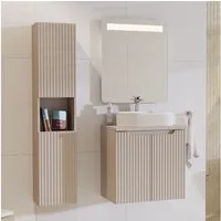 Lomadox Badmöbel-Set NEWPORT-56-CASHMERE, (Spar-Set, 3-St., Hochschrank LED-Spiegel Waschtisch), mit 60cm Waschtisch, Keramikwaschbecken, kaschmir