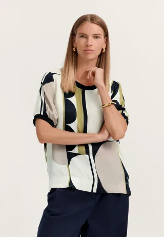 Bugatti Damen Bluse kurzarm mit grafischem Print aus 100% Viskose