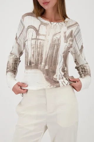 monari - Langarmshirt mit Gallery-Print almond gemustert - Gr. - 46