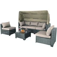 HTI-Living Gartensofa Outdoor Sofa Eleni Grau/Beige, Set 6 Teile, Loungemöbel Gartenlounge Terrassenmöbel