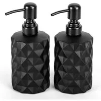 relaxdays Seifenspender Schwarze Seifenspender 2er Set 350 ml