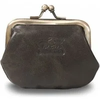 BRANCO Mini Geldbörse Retro Geldbeutel, Bügelbörse, Damen, Leder, Schwarz-Grün, Branco 79766