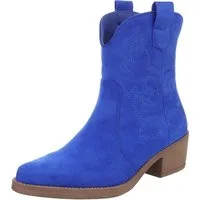 Ital-Design Elegante Cowboy-Stiefel aus Kunstleder mit Blockabsatz Westernstiefelette (89938092) Blockabsatz Stiefeletten in Neonblau