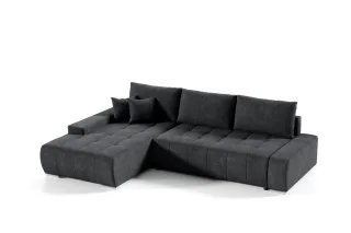Ecksofa Sofa mit Schlaffunktion VOGAR Stoff Aston Schwarz Ottomane Links