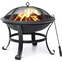 MECO Feuerschale, (1-St), Runde Outdoor-Feuerstelle 56 cm mit Funkenschutz & Feuerpoker