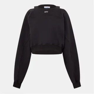 Damen Off White Gekürzter Relaxed Fit Rundhals-Sweatshirt in Schwarz/Weiß