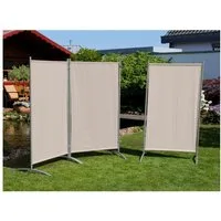 Leco Stellwand Sonnenschutz/ Windschutz (mit Stahlrohrgestell, natur), 3-teilig