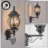 hofstein Außen-Wandleuchte Außenwandlampe mit Bewegungsmelder, Metall/Glas in Schwarz/Silber/Klar, ohne Leuchtmittel, Wandleuchte außen aufwärts im Retro/Vintage/Antik-Design, E27, IP44